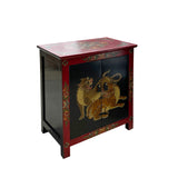 Tibetan Oriental Black Red Double Tigers End Table Nightstand cs7598S