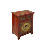 Chinese Rustic Brick Red Fishes Graphic End Table Nightstand cs7626S