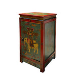 Red Teal Green Tibetan Style Floral Elephant End Table Nightstand cs7616S