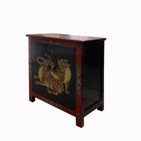 Tibetan Oriental Black Red Double Tigers End Table Nightstand cs7589S