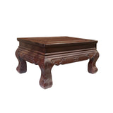 Brown Oriental Flower Carving Rectangular Display Low Table Stand ws3124S