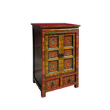 Tibetan Orange Yellow Jewel Floral Tall End Table Nightstand Cabinet cs7625S