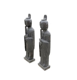 Pair Chinese Black Gray Stone Standing Zen Harmony Decor Statues cs7647S