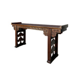 Chinese Brown Elm Wood Point Edge Relief Carving Altar Table cs7655S