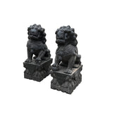 Chinese 32" Tall Pair Black Gray Stone Fengshui Foo Dog Lion Statues cs7664S