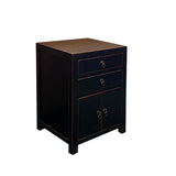 Chinese Oriental Distressed Black 2 Drawers End Table Nightstand cs7584S