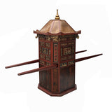 Chinese Vintage Red Gold Carving Wedding Cart Bridal Sedan Chair Display cs7775S