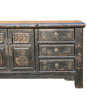 Oriental Distressed Black Golden Graphic Credenza Sideboard Table Cabinet ws4492S