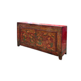 Vintage Orange Red Brown Floral Graphic Credenza Sideboard Cabinet ws4314S