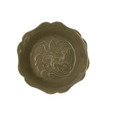 Tan Olive Glaze Flower Pattern Ceramic Bowl Display