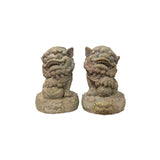 Pair Rustic Chinese Wood Foo Dog Lion Round Base FengShui Figures JK310S