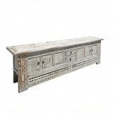 Vintage Distressed White Geometric Carving Rough Low TV Table Cabinet cs6123S W