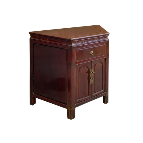 Vintage Chinese Brown Lacquer Trapezoid Shape Corner Side Table Cabinet cs7816S