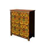 Chinese Tibetan Treasure Color Flower Graphic Credenza Storage Cabinet cs7400S