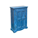 Distressed Blue Lacquer Slim Narrow Single Door Side Cabinet Chest cs7674S