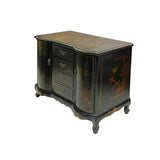 Chinese Black Veneer Golden Scenery Credenza Console Cabinet Table cs7680S