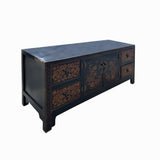 Black Distressed Copper Golden Foo Dog Graphic Low Console Table Cabinet cs7690S