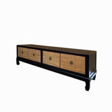 Oriental Black Light Tan Rattan Doors Low TV Stand Console Table Cabinet cs7693S