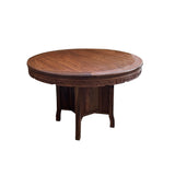 Chinese Brown Flower Carving Wood Round Pedestal Base Tea Table cs7697S