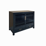 Oriental Minimalist Black Wood Shutter Doors Credenza Storage Cabinet cs7703S