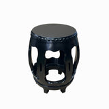 Chinese Black Lacquer Wood Open Ru Yi Bar Round Barrel Stool cs7707S