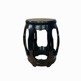 Chinese Black Lacquer Wood Open Ru Yi Bar Round Barrel Stool cs7708S
