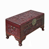 26.5" Small Oriental Brown Phoenix Dragon Carving Camphor Trunk Table cs7714S