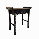 Oriental Solid Wood Burgundy Brown Inlay Tall Offering Shrine Altar Table cs7723S