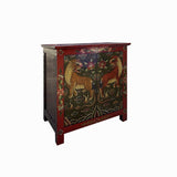 Tibetan Oriental Red Olive Green Jaguars End Table Nightstand cs7724S