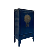 Chinese Oriental Dark Blue Moon Face Tall Wedding Armoire Cabinet cs7733S