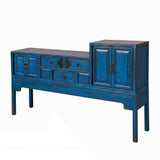 Vintage Chinese Distressed Bright Blue Drawers Foyer Narrow Side Table cs7743S