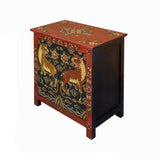 Tibetan Oriental Red Black Jaguars End Table Nightstand cs7747S