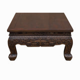 Vintage Rustic Brown Ru Yi Carving Rectangular Wood Kang Coffee Table cs7754S