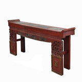 Chinese Vintage Brick Red Golden Carving Long Altar Console Table cs7756S