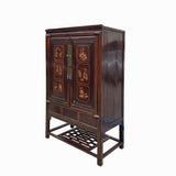 Chinese Vintage Boxwood Flower Inset Motif Accent Storage Cabinet cs7769S