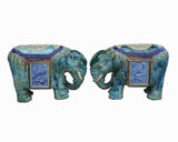 Pair Vintage Ceramic Handmade Chinese Turquoise Blue Elephant Figures cs7772S