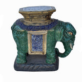 Ceramic Handmade Chinese Green Blue Oriental Elephant Pedestal Figure cs7786S