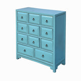 Oriental Turquoise Blue 11 Drawers Slim Narrow Chest Cabinet Dresser cs7794S