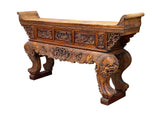Chinese Vintage Opera Scenery Lion Heads Carving Long Altar Console Table cs7795S