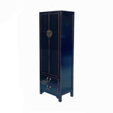 Oriental Black Narrow Wood Moonface Door Drawer Storage Cabinet cs7797S