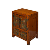 Chinese Distressed Orange People Graphic End Table Nightstand cs7799S