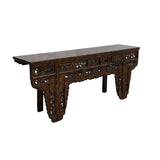 Vintage Chinese Brown Wood Open Flower RuYi Carving Apron Altar Console Table cs7802S