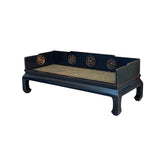 Chinese Solid Wood Black Lacquer Golden Dragon Relief Motif DayBed Couch cs7810S
