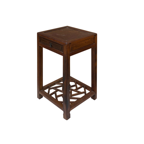 Vintage Chinese Worn Out Patina Light Brown Square Pedestal Plant Stand cs7819S