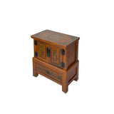 Chinese Distressed Orange Flower Graphic End Table Nightstand cs7821S