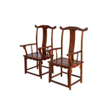 Pair Chinese Natural Wood Copper Brown Stain Yoke-Back Armchairs cs7833S