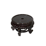 6.75" Chinese Dark Brown Wood Round Table Top Vase Stand Display Easel ws3307BS