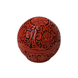 Vintage Chinese Red Lacquer Round Globe Floral Accent Box GB283S