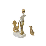 Gold White Coin Cart Lady w Poodle Fiber Glass Decor Figure ws3267S