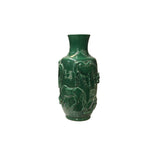 Vintage Chinese  Emerald Green Relief Horses Motif Ceramic Art Vase JK193S